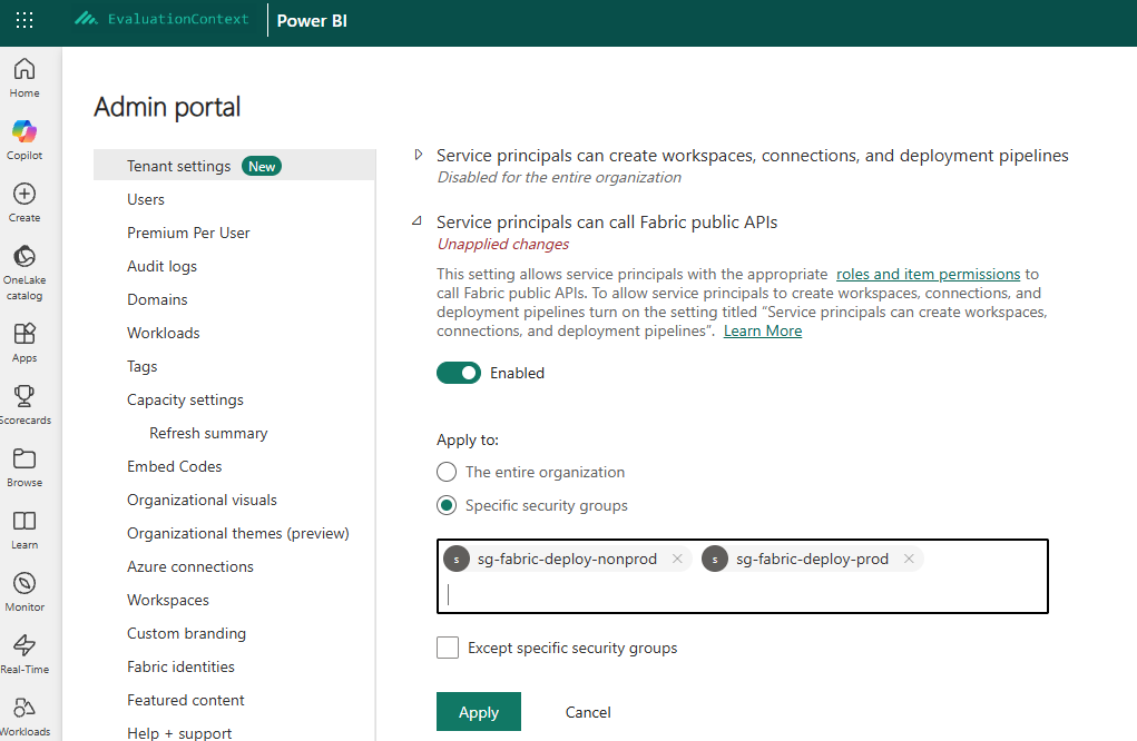 Apply tenant settings